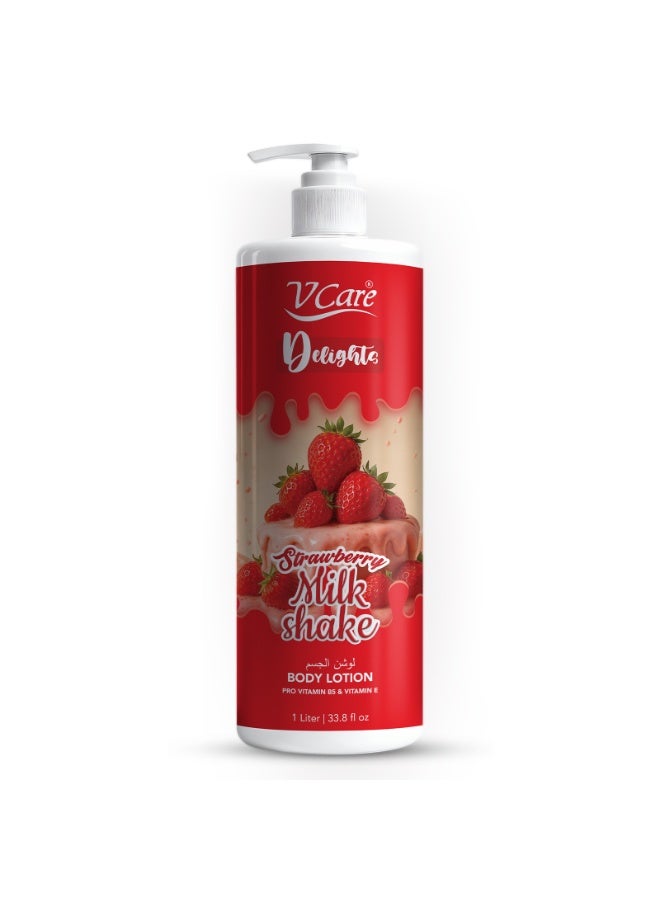 VCare V Care Delight Strawberry Milk shake Body Lotion 1L- Deep Moisturizing, Non-Greasy & Fast Absorbing, Gourmand Fragrance - Image 1